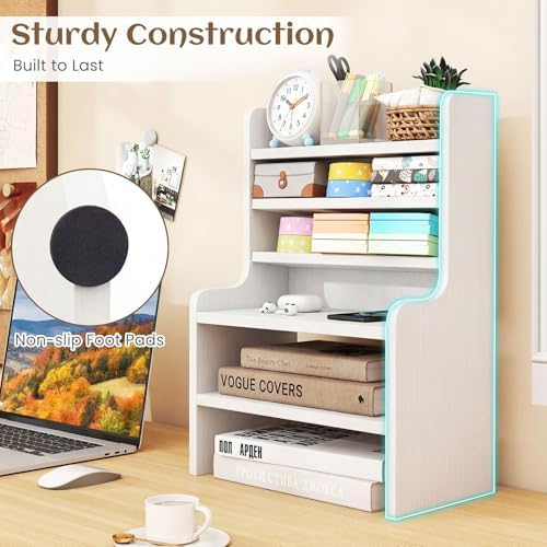 Tangkula 6-Tier Desktop File Organizer, Wooden Mail Letter Tray Organizer with 2 Removable Shelves for Papers, Folders & Office Supplies, Space-Saving Desktop File Holder for Small Spaces Home Office
