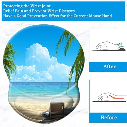 Ergonomic Mouse Pad with Support - Comfortable Wrist Rest, Non-Slip PU Base for Home Office, Studying, Gaming (Beach Seaside)