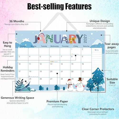 Guasslee Desk Calendar 2026-2029,36 Months Calendar Runs from 2026 Jun. to 2029 May, 17"x11.5" Monthly Desktop/Wall Planner with Thick Paper and Notes for Home School & Office