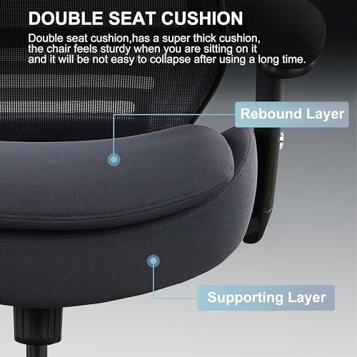 400lbs Office Drafting Chair Wide Dual Seat Cushion Height Adjustable Armrest for High Standing Desk with Lumbar Support and Enlarged Adjustable Footrest (Black Frame Gray Fabric)