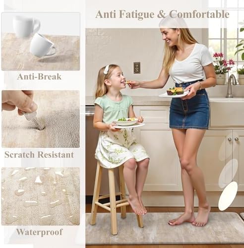 Collive Anti Fatigue Mats for Kitchen Floor, Beige/Cream 20"x47"+20"x32"