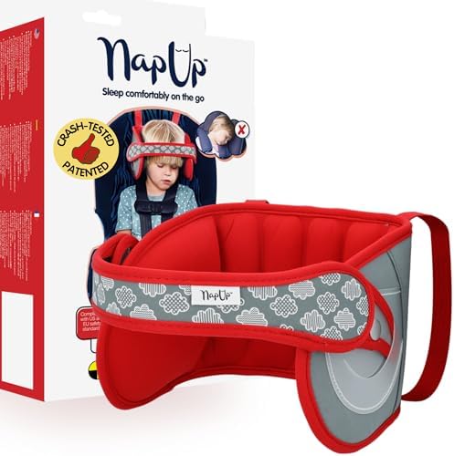 NapUp Car Seat Head Support for Toddler - Anti-Bobbing Head Holder - Red