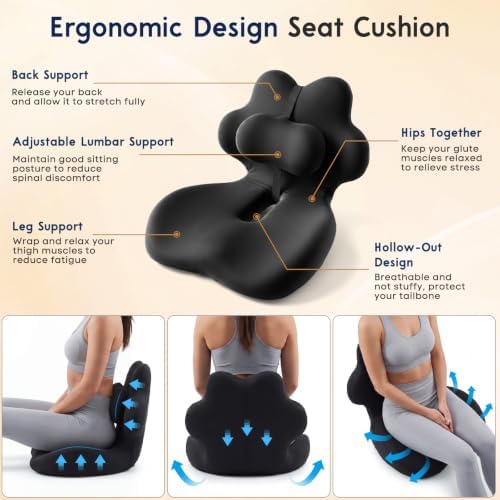 Office Chair Cushion Car Seat Cushion with Adjustable Lumbar Support Pillow