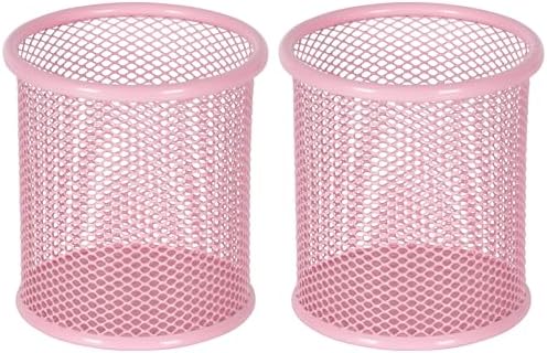 EasyPAG Pencil Holder for Desk, 2 Pack Metal Pen Organizer, Mesh Pencil Cup Organizer for Home, Office, Classroom, School, Pink
