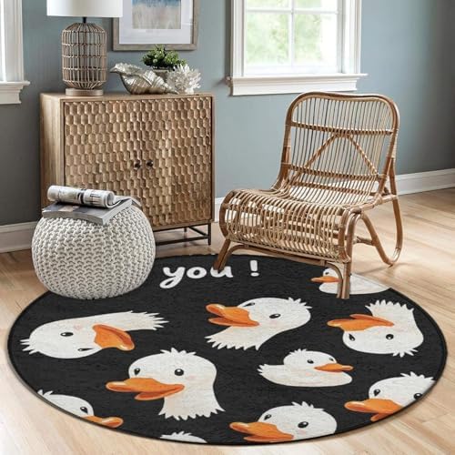 Large Home Decor Mat, Soft Round Yoga Carpet, Non Slip Machine Washable Kitchen Office Circle Rug Funny Duck