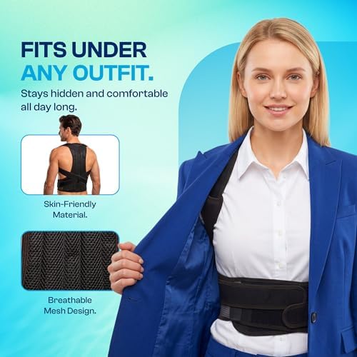 Adjustable Posture Corrector Back Brace for Men & Women – Upper Back & Shoulder Support Breathable Design with Removable Under-Arm Sweat Pads, Discreet Fit