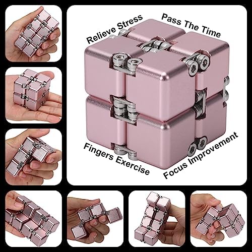 Lifidea New Version Aluminum Alloy Metal Infinity Cube Fidget Cube Handheld Fidget Toy Desk Toy with Cool Case Infinity Magic Cube Relieve Stress Anxiety ADD ADHD OCD for Kids and Adults (Pink)