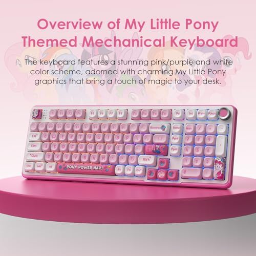 My Little Pony [Official Hasbro Licensed] Wireless Mechanical Keyboard, 101 Keys RGB Gaming Keyboard with Custom Linear Switches & Knob Control, 3-Mode (BT/2.4G/USB-C), Cute Pink Gift for MLP Fans