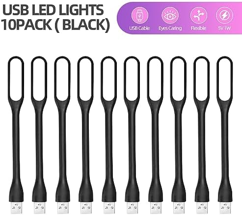 USB LED Light Lamp for Power Bank (10 PCS) Portable Eye Care Mini Night Light with Flexible Arm, USB Gooseneck Reading Lamps Book Light,Compatible for Desktop, Notebook Laptop (10-Black)