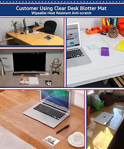 24 X 36 Inch Clear Large Desk Pad Blotter Home Office Table Protector on Top of Desks for Laptop Computer Keyboard PVC Vinyl Desk Pad Organizer with Mouse Pad Waterproof Wipeable Plastic Transparent