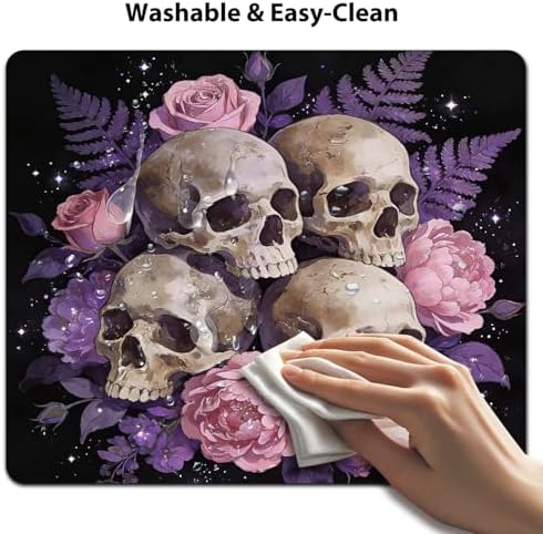 9.5x7.9 Inch Office/Gaming Mouse Pad, Vintage Pink Gothic Floral Skull Purple Black Design, Cute Anti-Slip Mat for Desk Decor