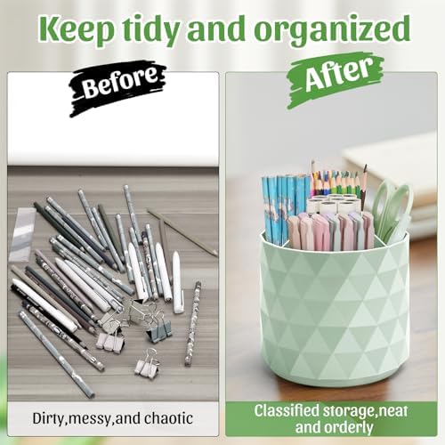 minimaliving Desk Organizer,Sparkling Diamond-like Pen Holder for Desk 360°Rotating Office Accessories,Pencil Cup with 5 Compartments Storage Box Caddy for Office,School,Home,Art Supply(Green)
