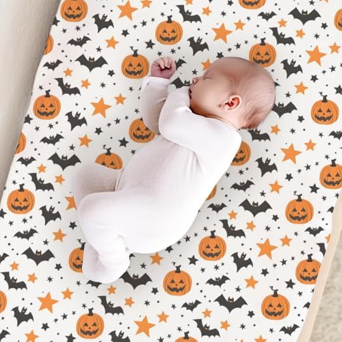 Halloween Pumpkin Bats Stars Pattern Baby Changing Pad Cover, Unisex Fall Winter Holiday Nursery Diaper Changing Table Pad Mat Sheet for Boys Girls-16x32