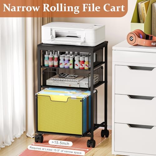 Sbanmao Rolling File Cart with 3 Drawers, File Cabinet with DIY Divider, Hanging Folder Holder Organizer with Wheels, Under Desk Storage Utility Cart, Printer Stand for Home Office, Black