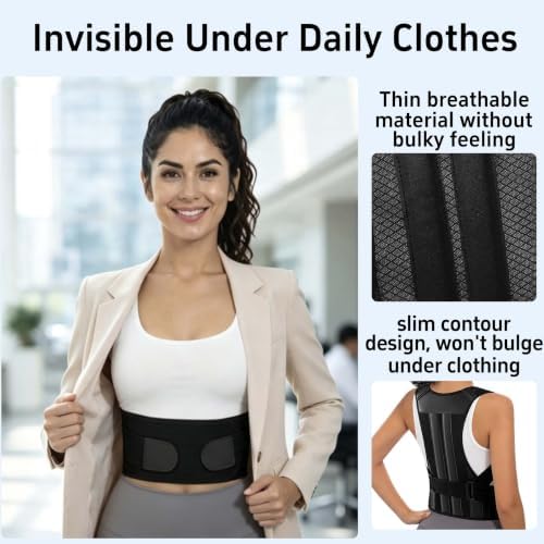 Posture Corrector for Women and Men Full Back Support Brace Adjustable Breathable Full Back Shoulder Straightener for Scoliosis， Hunchback, Lower Back Pain Relief Upright Posture Corrector Belt for Under Clothes (Black, X-Large)