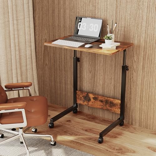 FCH Portable Computer Workstation, Standing Desk Adjustable Height, Small Computer Desk w/Rolling, Sit Stand Laptop Desk TV Tray for Bed Sofa Hospital Reading Eating, Rustic Brown, 23.6"