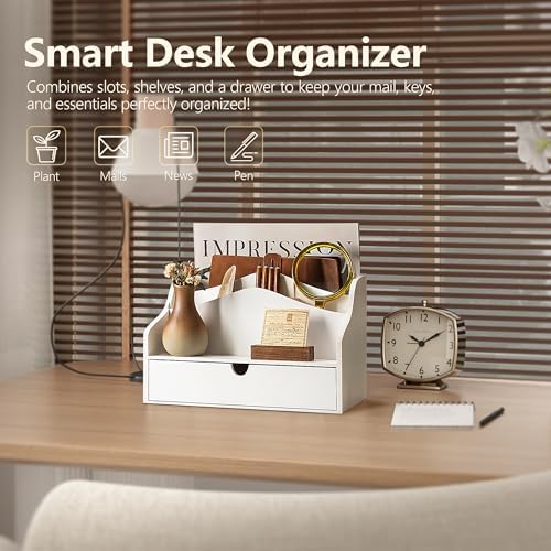 Rebee Vision Mail Organizer for Desk with 4-Slot Letter Home Decor, White
