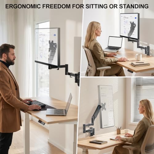 WALI Long Arm Monitor Wall Mount for 17-33 inch Screens, up to 22lbs