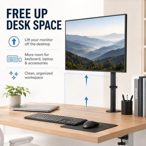 Laptop Desk Mount, Height Adjustable Laptop Stand for Desk with C-Clamp, Universal Laptop Mount Holder with Desk Extender Tray for 10-17 Inch Laptops, Space Saving Desk Accessories