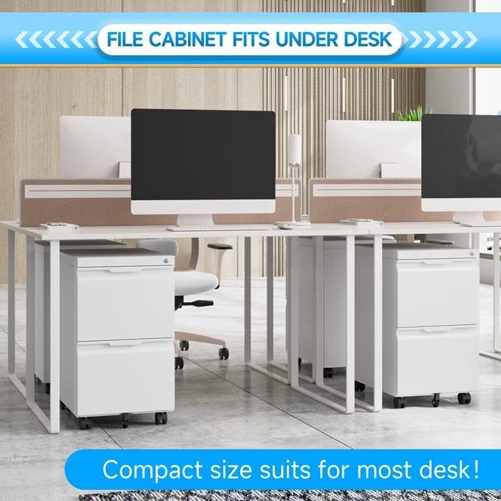 2 Drawer Mobile File Cabinet with Lock, Rolling File Cabinet with Wheels