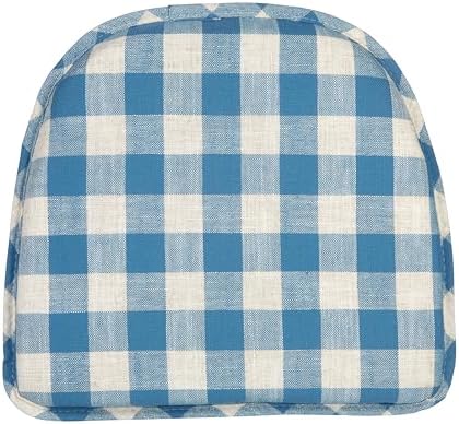 Klear Vu The Gripper Non-Slip Linen Check Dining Kitchen Chair Pads, 15" x 16" x 2", Set of 8, Liza Check Blue