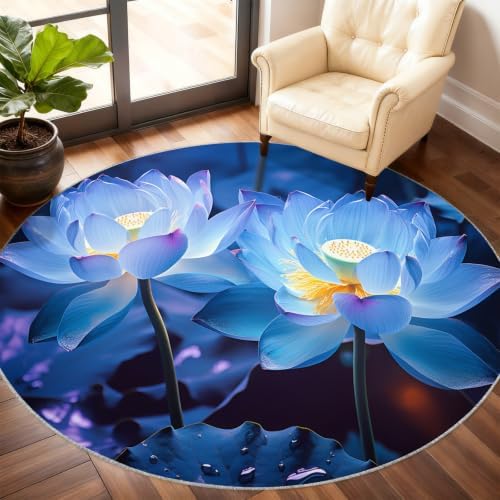 Lotus Round Area Rug - 5ft 3D Floral Round Rug for Living Room, Dreamy Floral Circle Rugs Washable Soft Non-Slip Carpet for Bathroom Bedside Sofa Coffee Table Decor Mat