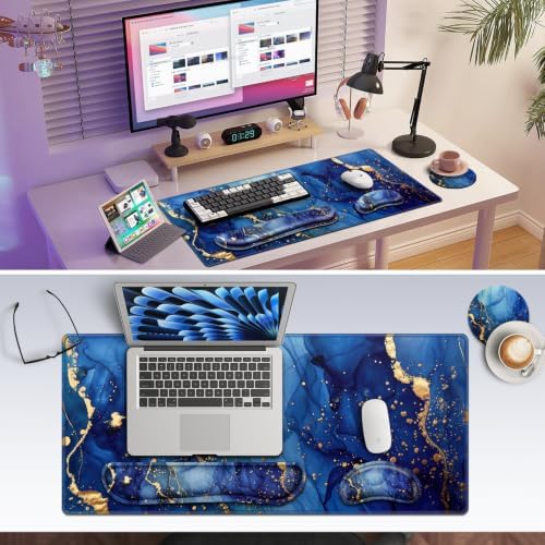 Canjoy Desk Mat with Wrist Rest, Desk Pad for Keyboard and Mouse 4-in-1 Mouse Pad + Keyboard Wrist Rest Support+ Coaster(35.4×15.7 in) Extended Desk Pad Memory Foam Non-Slip Desk Mat for Home Office