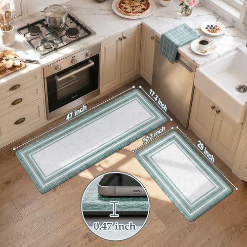 KIMODE Anti Fatigue Kitchen Mats, Green Farmhouse Kitchen Rugs Non Slip