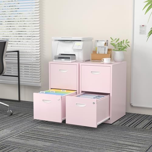 SteeLoong 2 Drawer File Cabinets,Metal Office File Cabinet with Lock,Pink