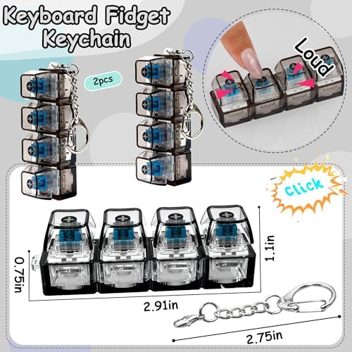 2 PCS Keyboard Fidget Toy, Keyboard Fidget Keychain 4-in-1 Keyboard Decompression Button Finger Clicker Toys, Button Stress Relief Fidget Gifts to Relief Stress (Transparent Black)