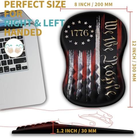 Hokafenle Ergonomic Mouse Pad Wrist Support with Massage Design, Wrist Rest Pain Relief Mousepad with Memory Foam&Non-Slip PU Base, Mouse Pads for Wireless Mouse & Desk (12x8 inch,Flag)