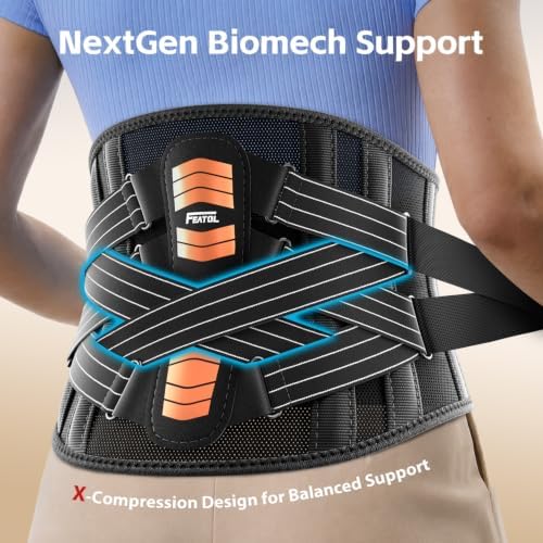 FEATOL Back Brace for Lower Back Pain Men Women, Dual-Side Spine Pad Belt
