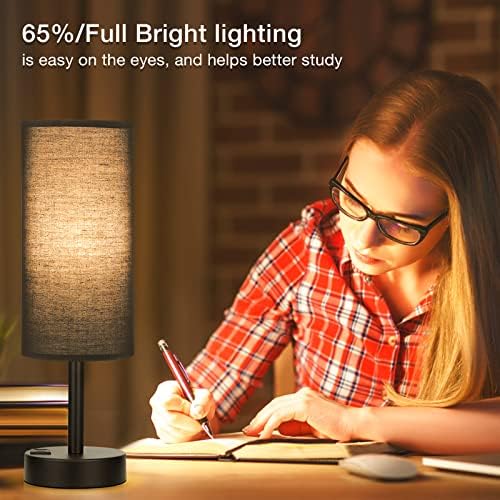 Black Touch Table Lamp for Bedroom - Small Bedside Desk Lamp for Kids