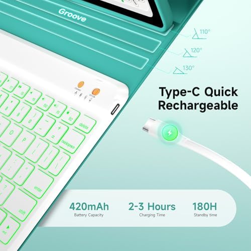 Keyboard case for ipad Air 11 inch(M2 2024)/10.9 Inch Air 5th 4th Generation & iPad Pro 11 inch (1st/2nd/3rd/4th Gen) 360° rotational case Folio Cover with Pencil Holder - Backlit Detachable-(Teal)