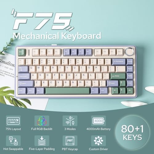 EPOMAKER x Aula F75 Gasket Mechanical Keyboard, 75% Wireless Hot Swappable Gaming Keyboard with Five-Layer Padding&Knob, BT/2.4GHz/USB-C, RGB (Green, LEOBOG Reaper Switch)