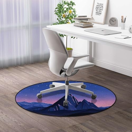 Moonlit Mountains Round Chair Mat for Hardwood Floors, Serene Night Landscape Non-Slip Low-Pile Protector for Rolling & Computer Desk Chairs, Blue Purple Diameter 51 in
