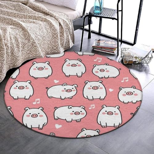 Fashion Round Area Rug Large Non Slip Carpet Unisex Home Decor Mat Cute Pink Pig