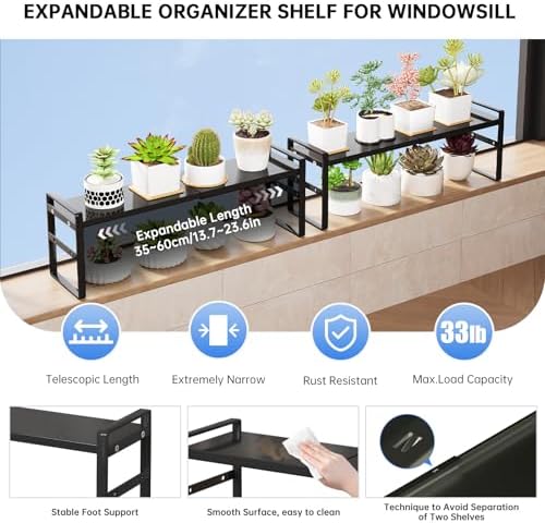 Extendable Narrow Tall Storage Shelf for Windowsill & Kitchen, Black