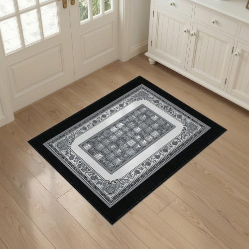 3'x5' Charcoal Gray Cat Motif with Vine Border Washable Throw Rug