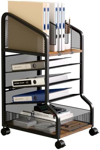 Rolling File Cart Under Desk Storage and Organizers 5-Tier Black