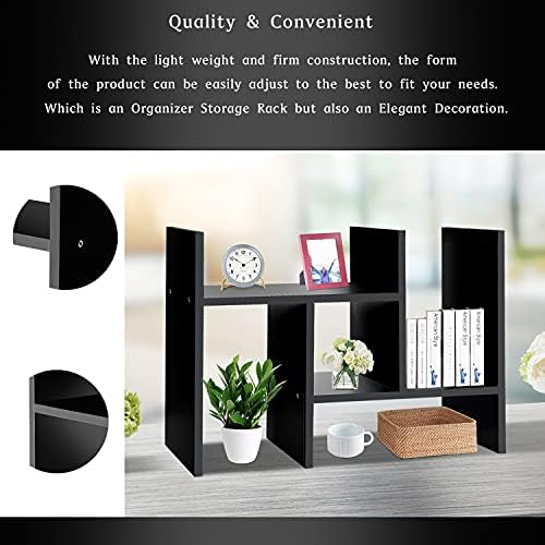 J.M.Deco Desktop Organizers and Storage for Office, Adjustable Desktop Organizer Shelf Double H Display, True Natural Stand Shelves, Black