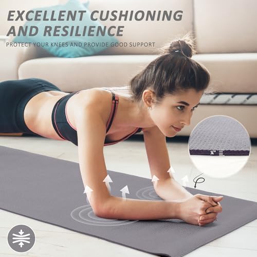 Fitvids All Purpose Thick High Density No Tear Exercise Yoga Mat with Strap & Lightweight Features for Indoor & Outdoor Use