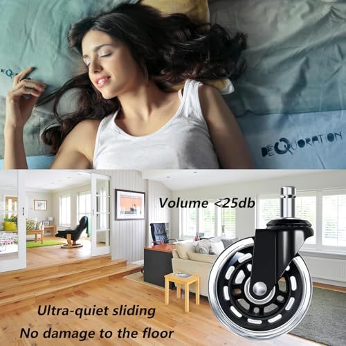 3" Office Chair Wheels for Casters Replacement Set of 5 - Office Caster Wheels for Carpet,Computer Chair Wheels,Smooth & Mute for Hardwood Floors and Mats. (Transparent)