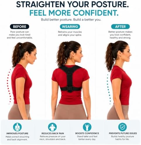 Posture Corrector for Men & Women, Adjustable Back Brace for Posture Support, Upper Back & Shoulder Support, Comfortable Breathable Posture Corrector for Daily Wear, Sitting & Standing