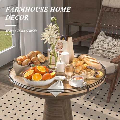 AMH 24-Inch Extra Large Farmhouse Oak Lazy Susan Organizer