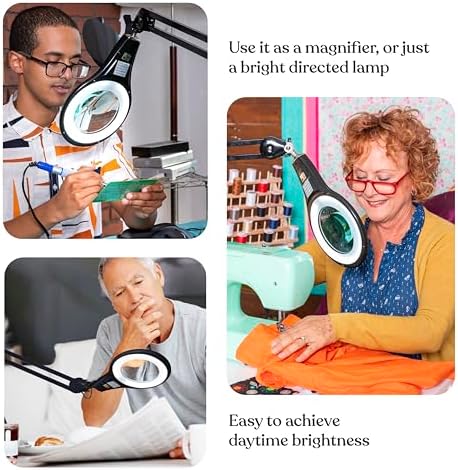 Brightech LightView PRO Magnifying Desk Lamp, 2.25x Light Magnifier, Adjustable Magnifying Glass with Light for Crafts, Reading, Close Work - Black
