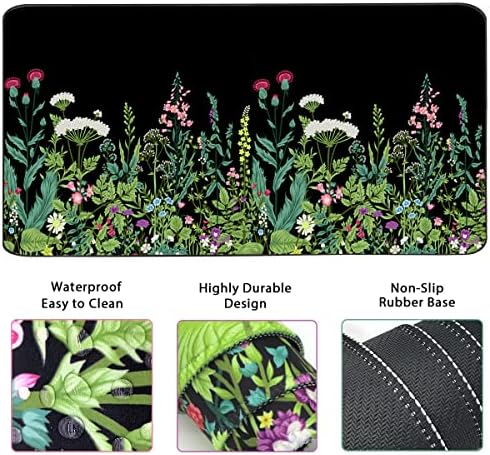 Keyboard Mouse Pad Set, Extended Mouse Pad+Keyboard Wrist Rest Support, Memory Foam Ergonomic Easy Typing, 3Pcs (35.4×15.7 in) Desk Pad Set for Home Office Study Game - Weeds