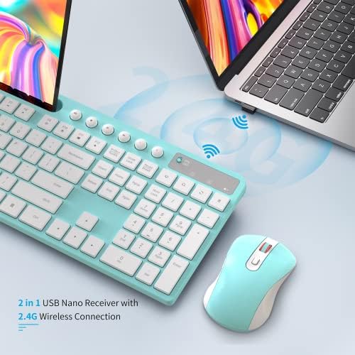 MARVO Wirelss Keyboard and Mouse Combo with Phone Holder, Full-Size, Blue