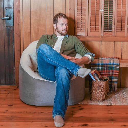 Big Joe Milano Bean Bag Chair, Oat Sherpa and Graphite Vegan Suede, Soft Polyester, 2.5 feet