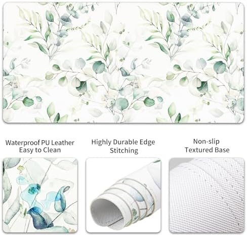 QiyI PU Leather Desk Mat Set, 4-in-1 Ergonomic Wrist Rest, Eucalyptus